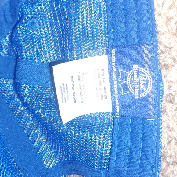 Pabst Blue Ribbon Beer Embroidered Blue Trucker Mesh Strapback Hat - Picture 9 of 9